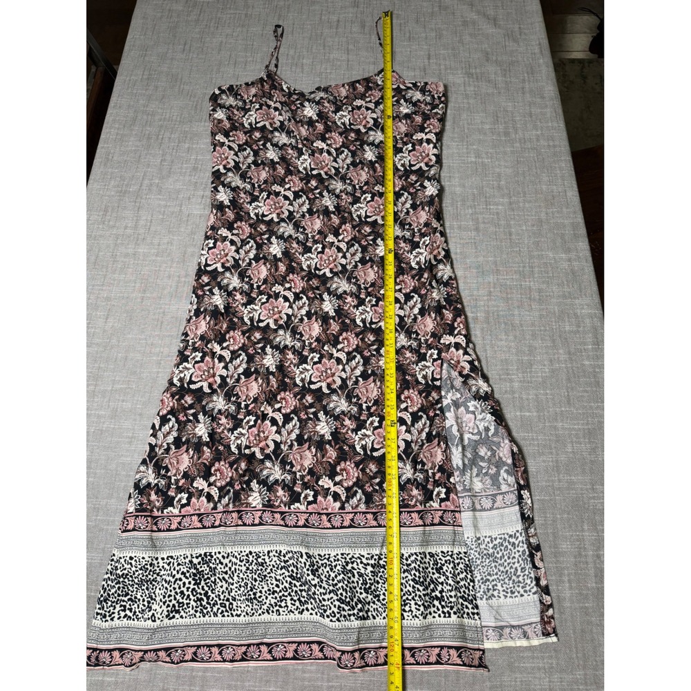 MNG Casual Floral Leopard Print Midi Dress Spaghetti Strap Slit Black Pink L - Picture 2 of 8
